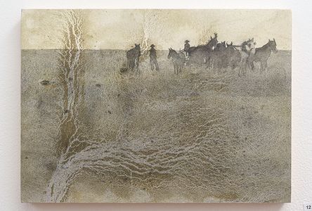 Jo Dalgety - watercolour & Piako River mud on paper, finished with a wax medium