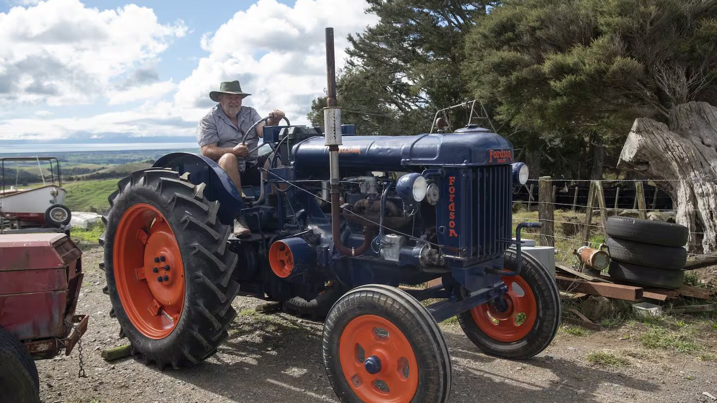 Neil Dalgety with his grandfather’s 1949 Fordson Major E27N. Photo / Catherine Fry