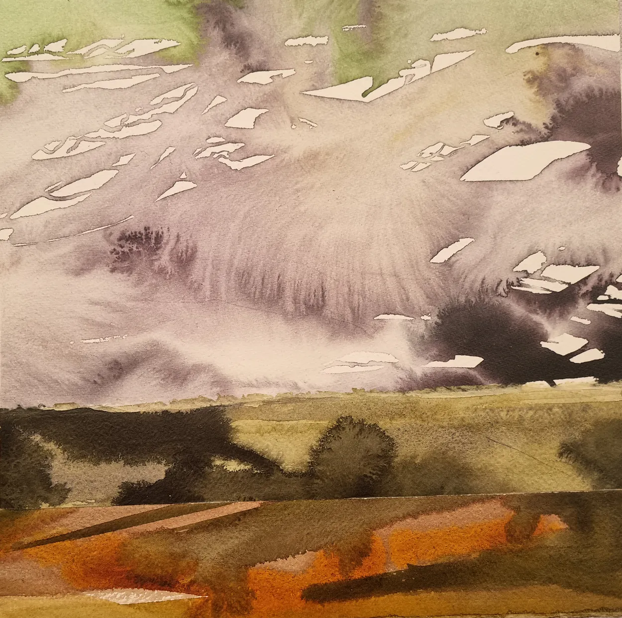 'Piako III' watercolour on paper, collage on panel, wax medium finish 300 x 300mm