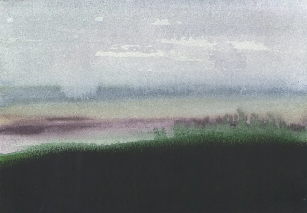 'There's the moon asking to stay' watercolour & charcoal on paper 105x145mm