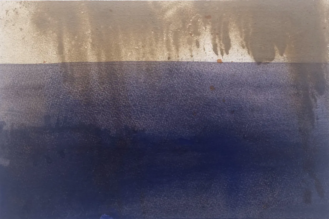 'A wonder-waking project' 2025 watercolour and river mud on paper, mounted on board