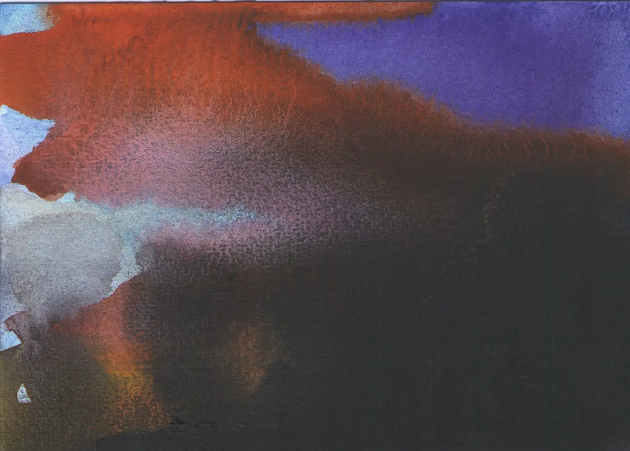 'Out of a purple cloud' watercolour & charcoal on paper 105x145mm.