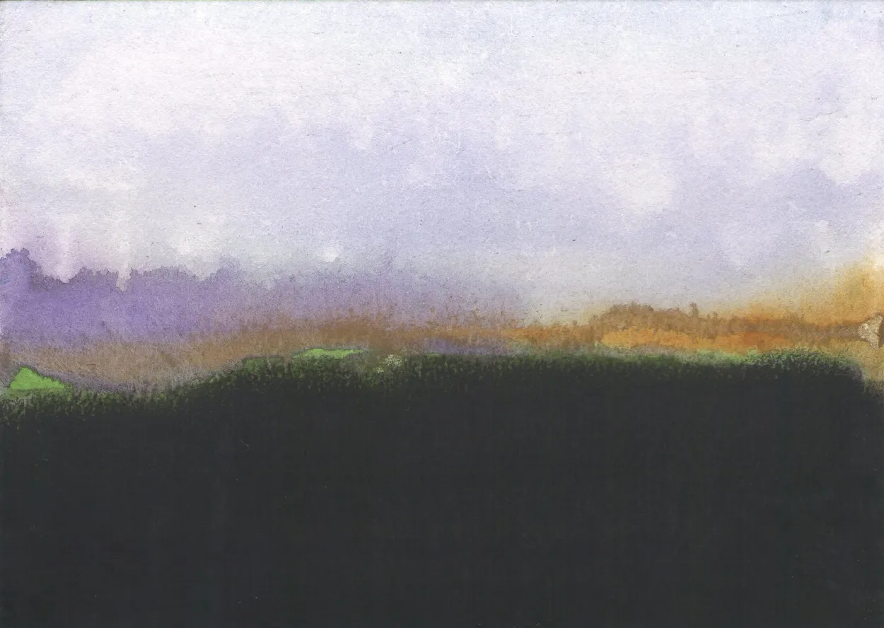 'I lost myself on a cool damp night' watercolour & charcoal on paper 105x145mm