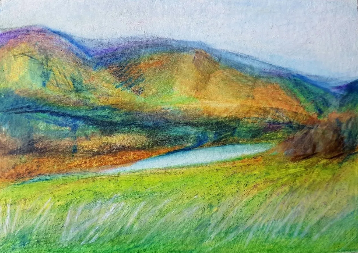 'A river shining like wire' aquarelle pencil on paper 105x145mm