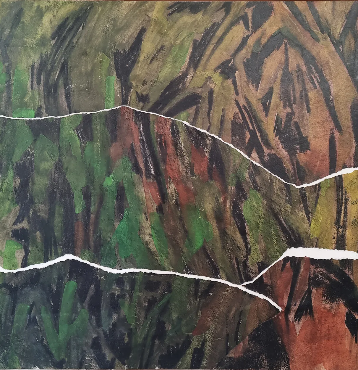 'South to the Holloway' mixed media (charcoal, water colour, pastel on paper) on board. finished with wax medium 600 x 600mm framed