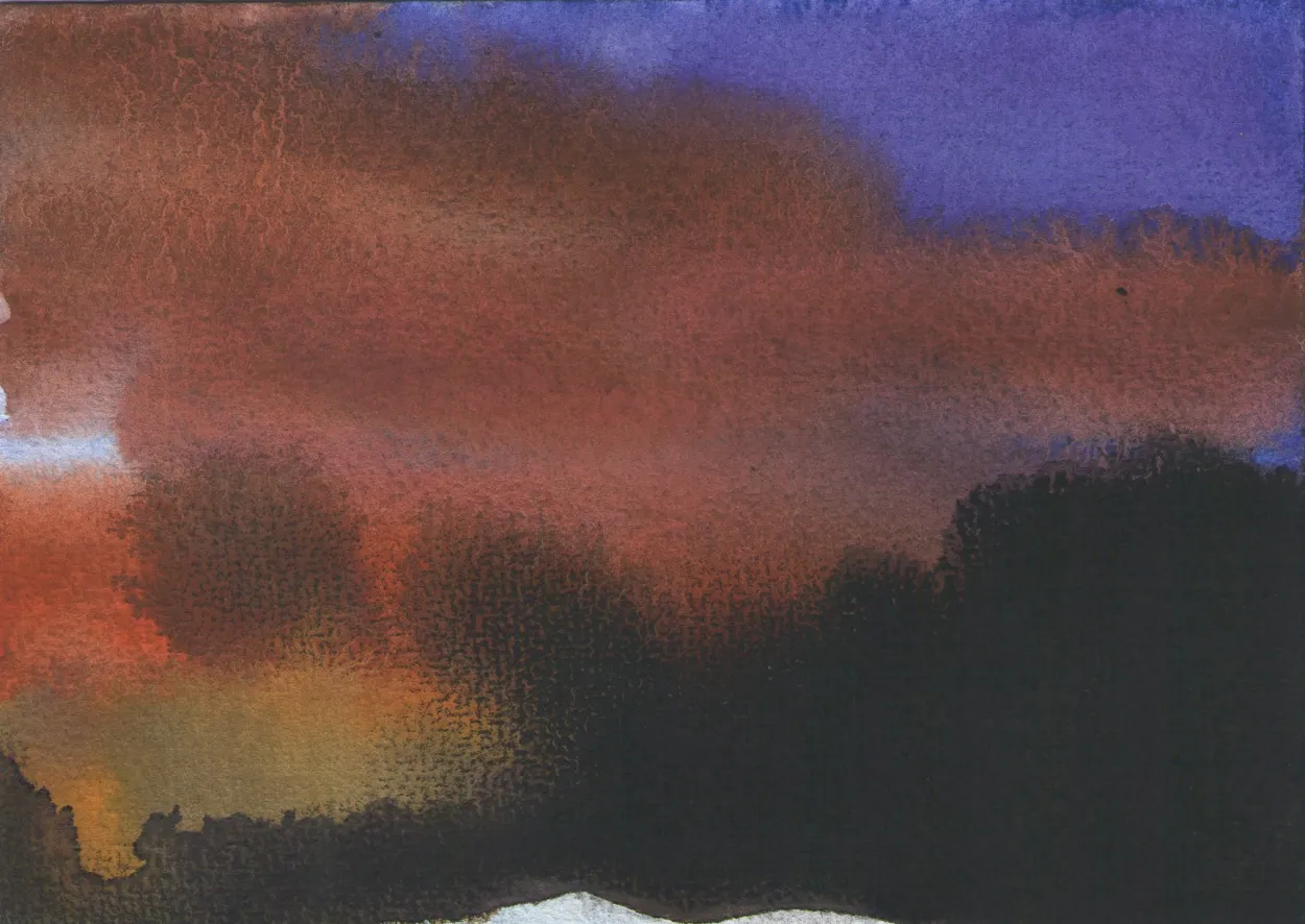 'Under the knife-edged moon' watercolour & charcoal on paper 105x145mm.