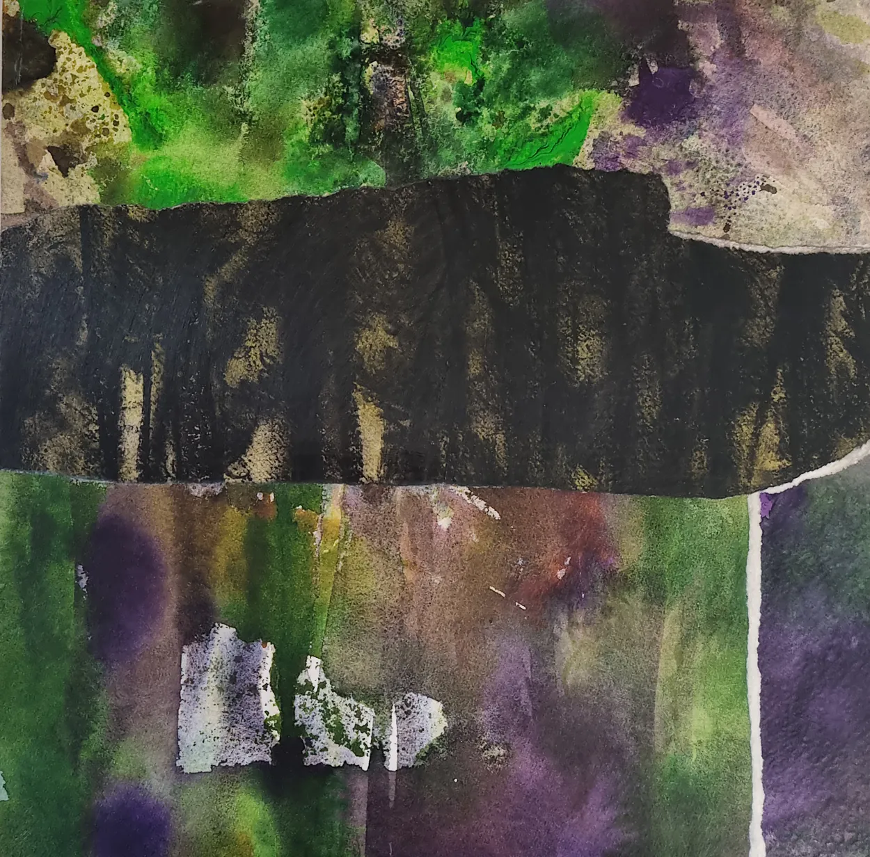 'The tall Forest' 2022 watercolour and charcoal on paper, collage on board. finished with wax medium 300 x 300mm