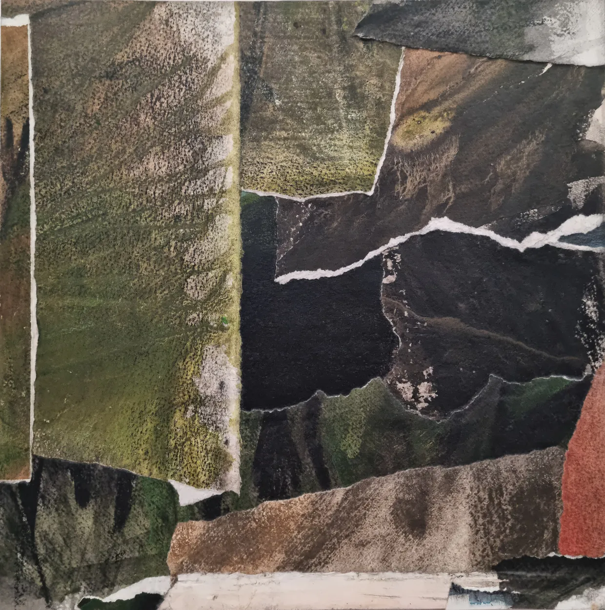 'To the Hedgerow' mixed media (charcoal, water colour, pastel on paper) on board, finished with wax medium, 300 x 300mm