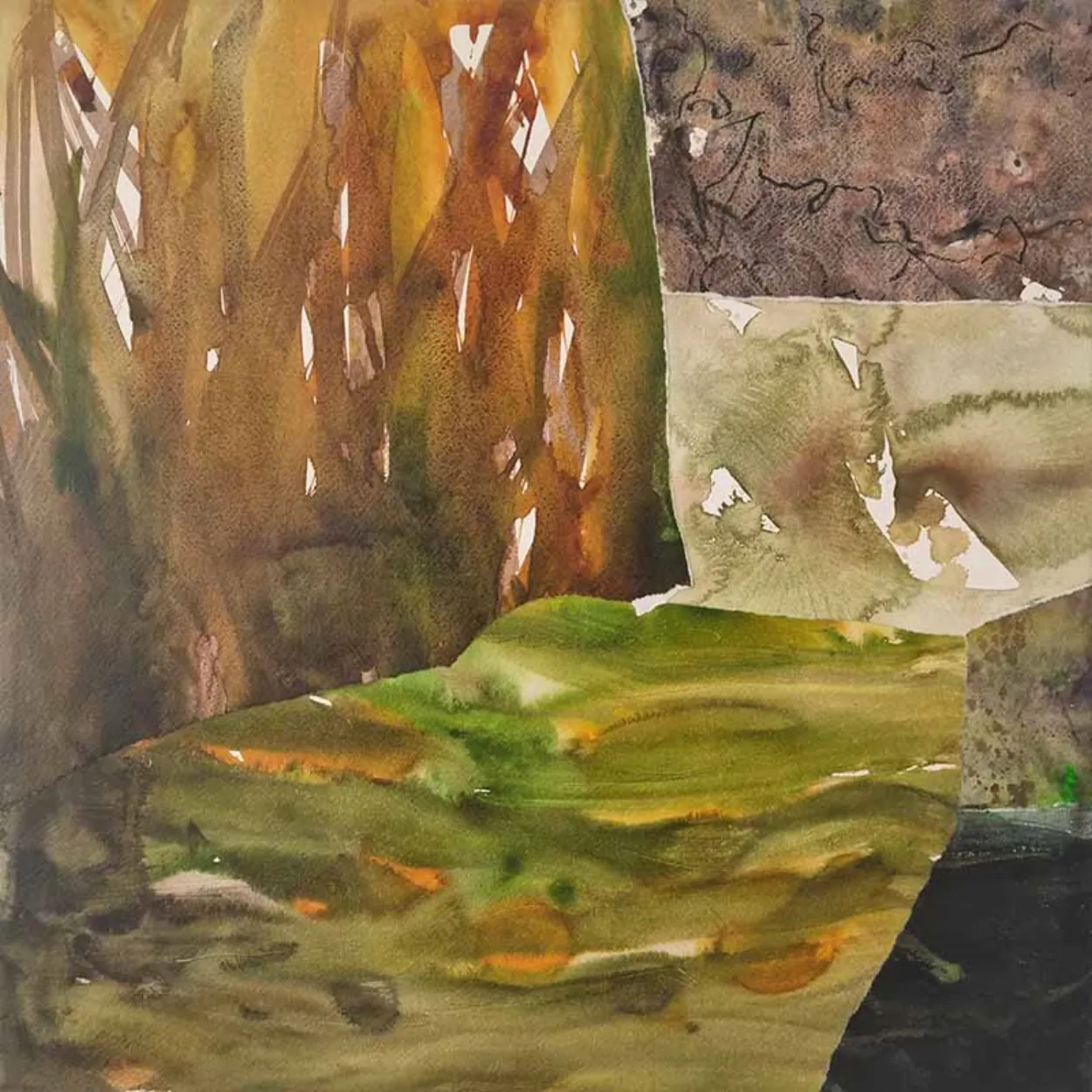 'This noble river' mixed media (charcoal, water colour on paper) on board. finished with wax medium 600 x 600mm plus pine box frame