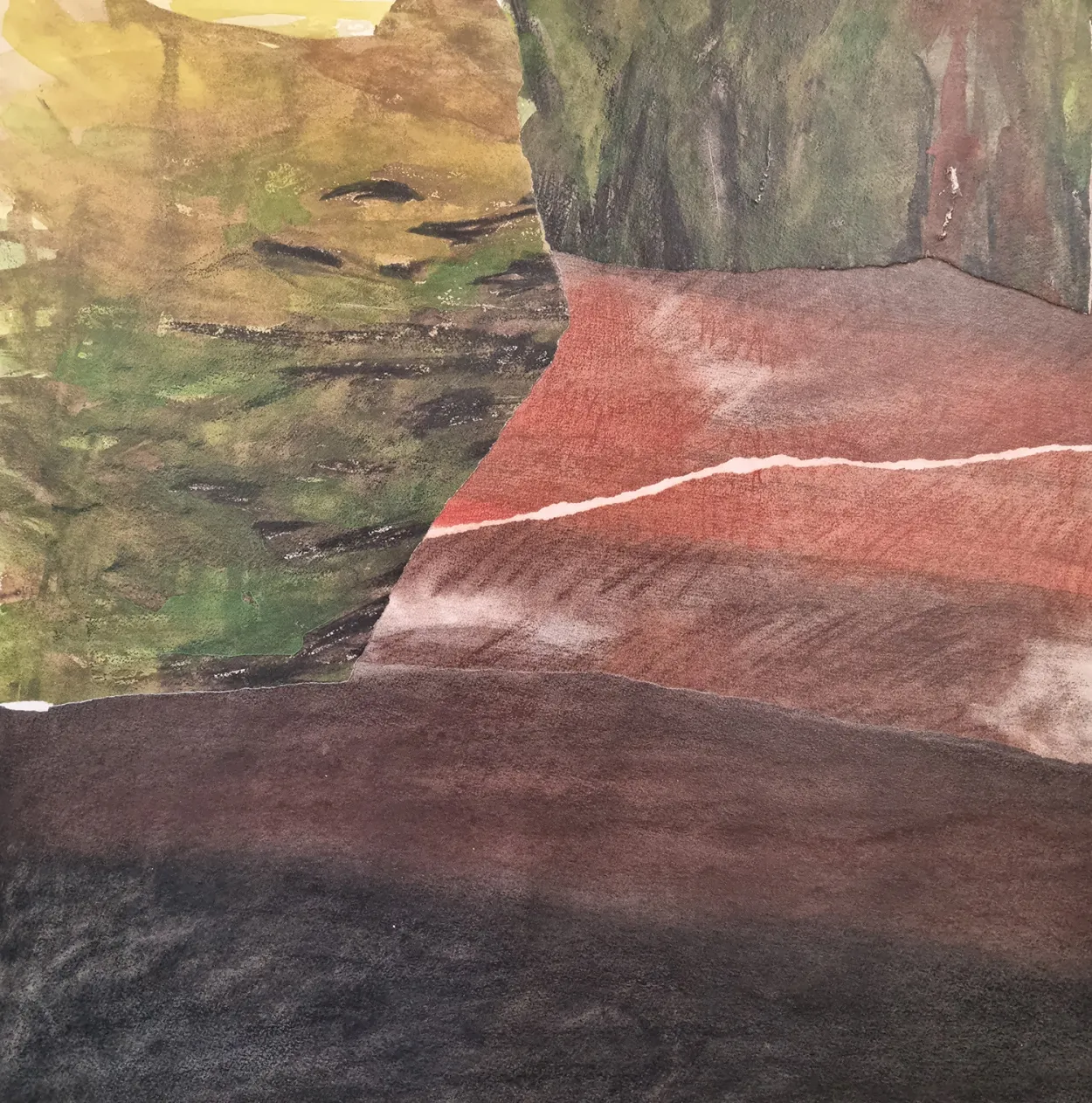 'Along the herepath' mixed media (charcoal, water colour, pastel on paper) on board. finished with wax medium 600 x 600mm framed