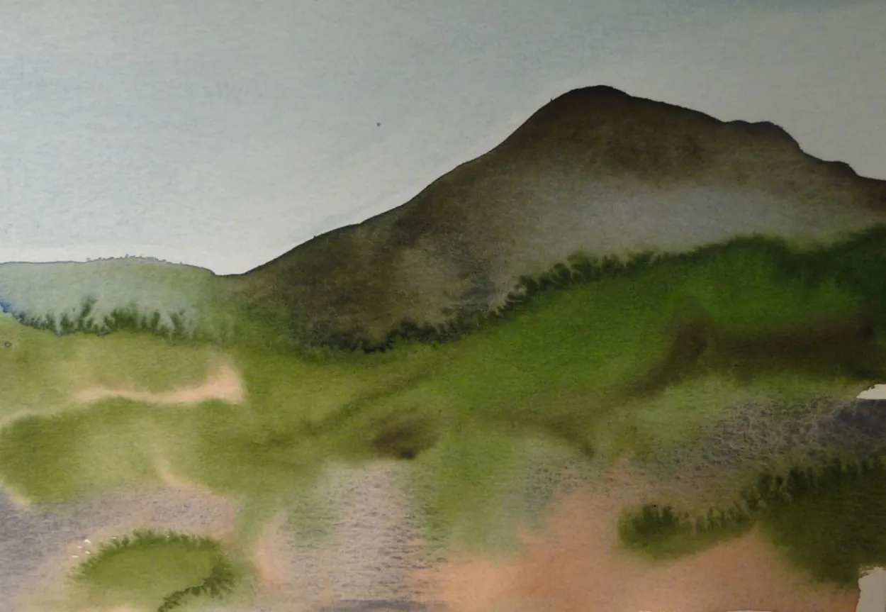 'And free' watercolour on paper, framed 270x148mm