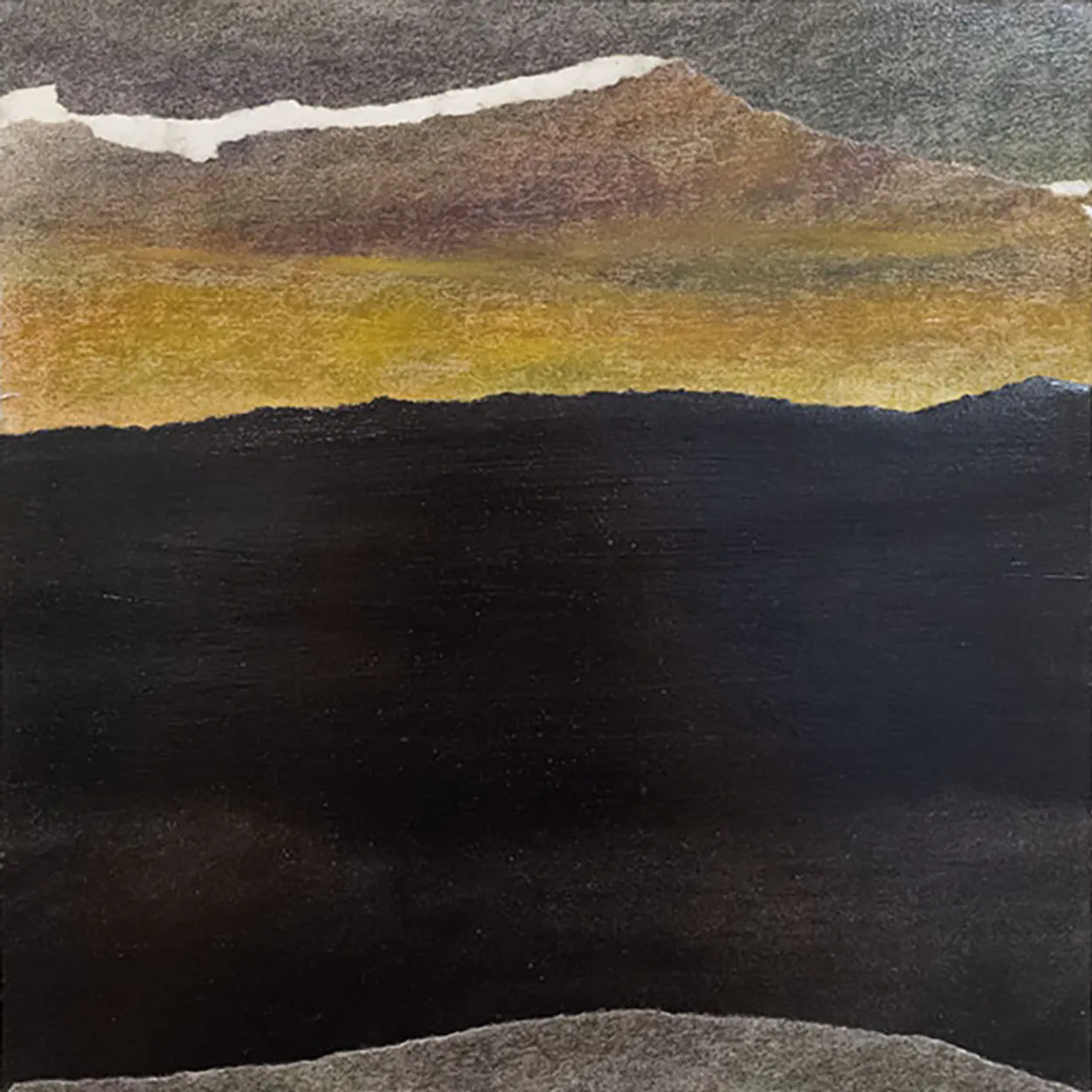 'When the soul lies down' 2019 300 x 300mm watercolour, charcoal, pastel on paper; collage on board