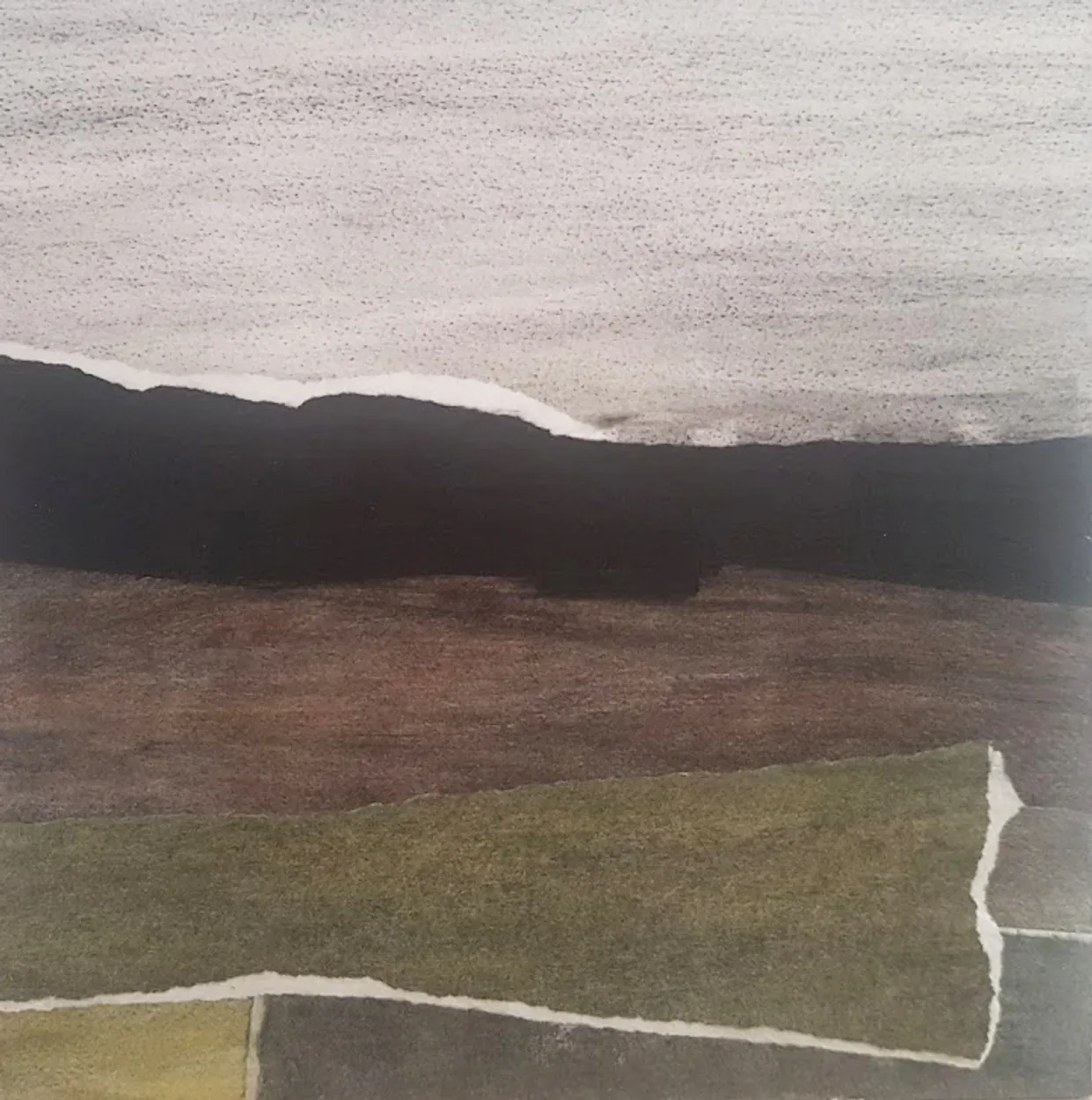 'There is a field' 2019 300 x 300mm watercolour, charcoal, pastel on paper; collage on board