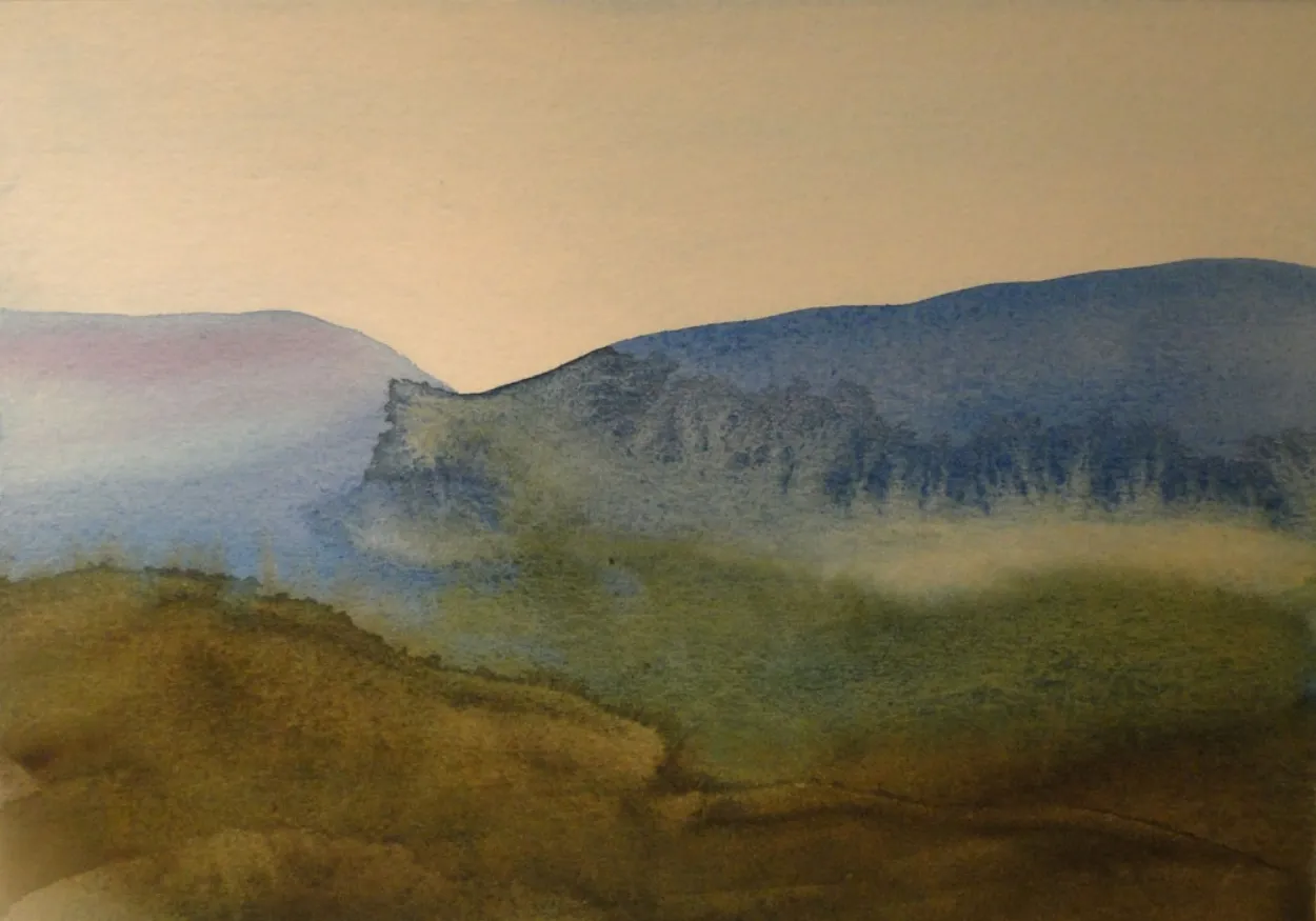 'In solitude' watercolour on paper, framed 270x150mm