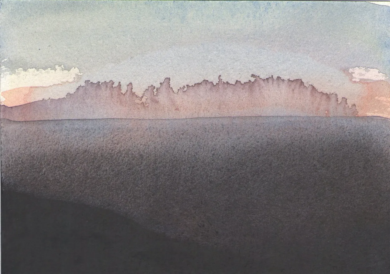 'Dance me through the panic' watercolour & charcoal on paper 105x145mm.