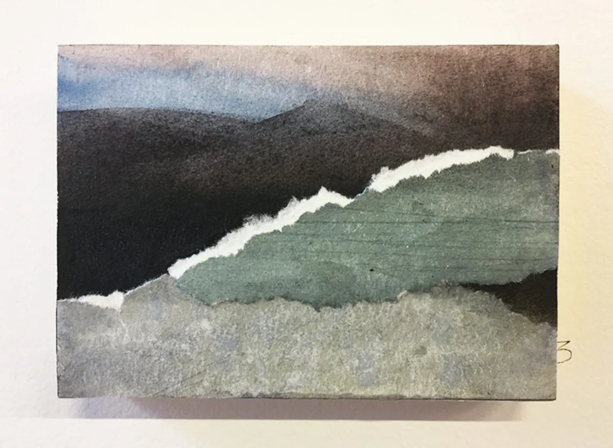 'Sat On The Earth From Then To Now' mixed media on board 145mm x 105mm