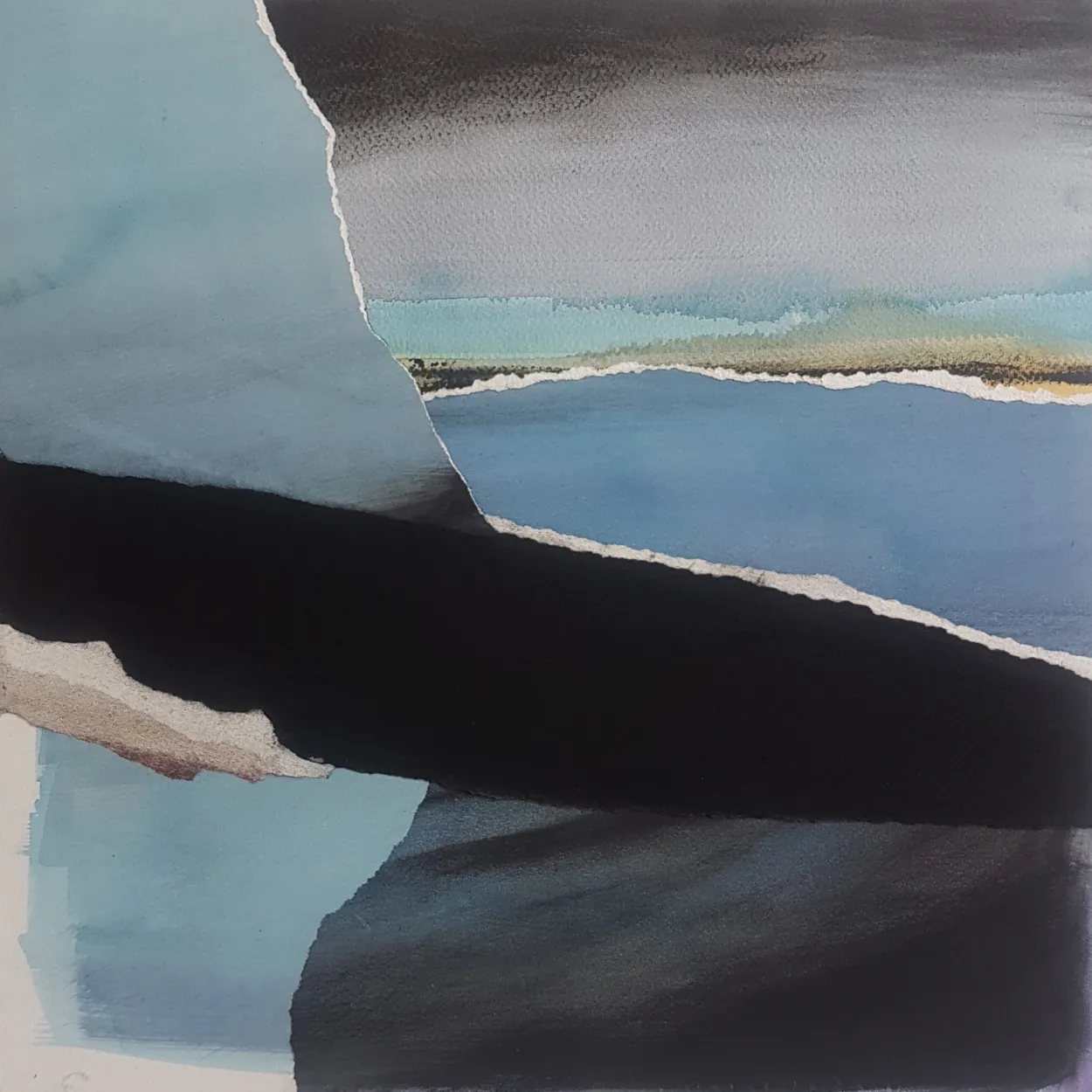 'Presence of still water' watercolour, charcoal, pastel on paper; collage on panel 400x400mm