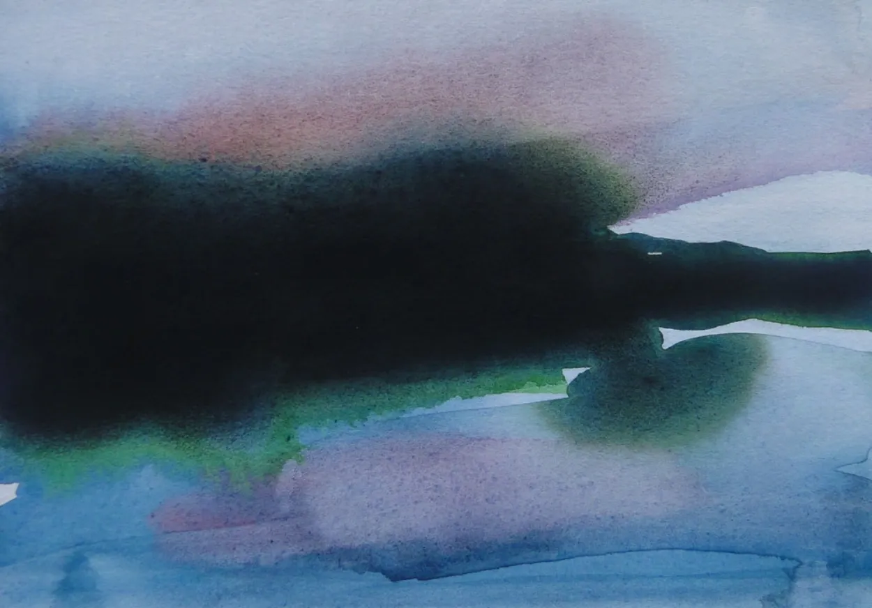 'Caedmon Walked Here' watercolour & charcoal on paper 270x150mm