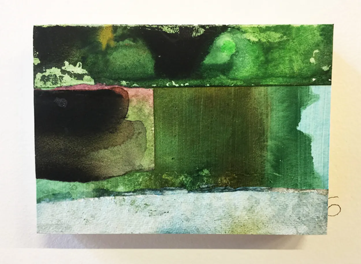 'Green In The Cluster' mixed media on board 145mm x 105mm - SOLD