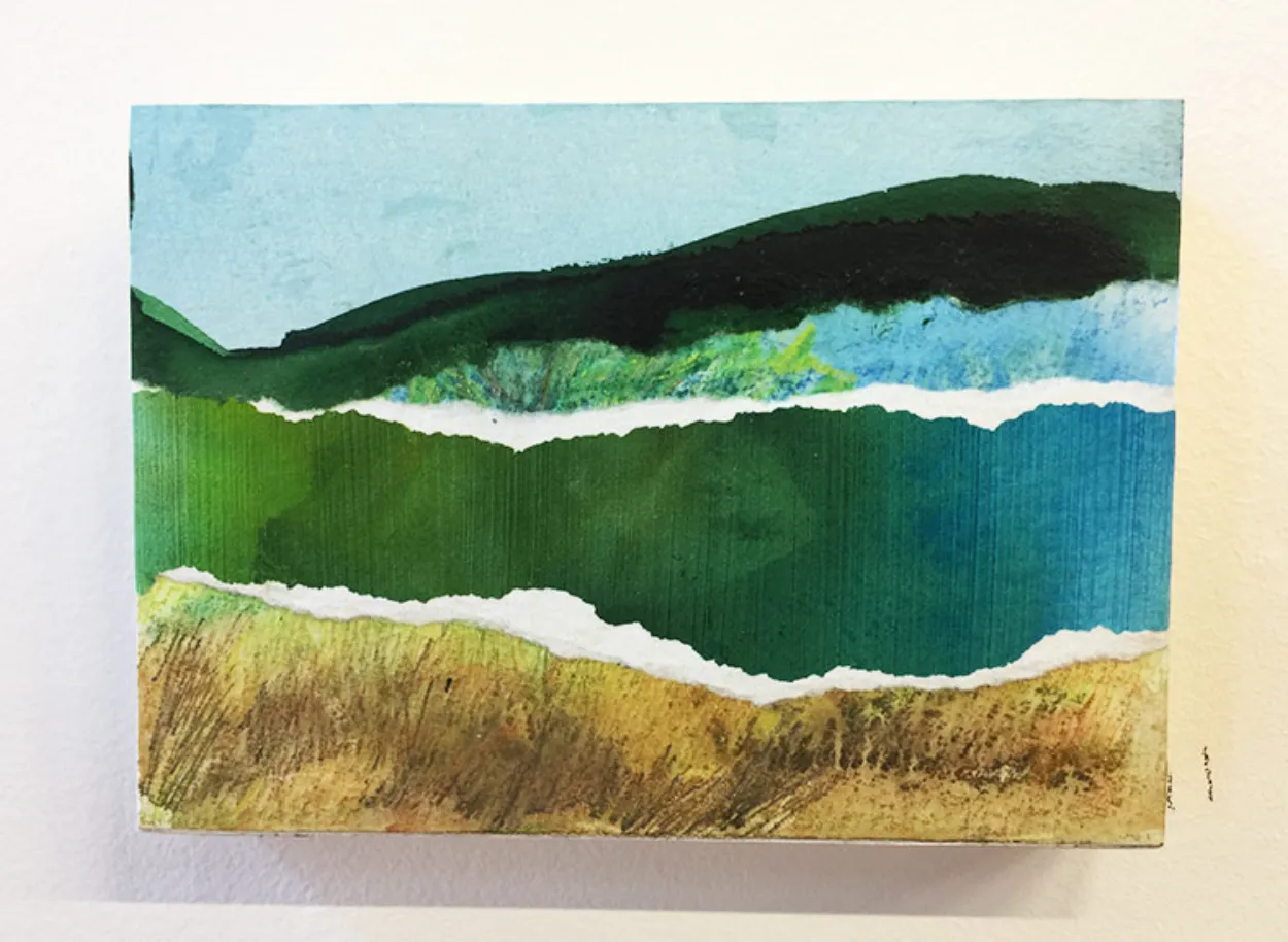 'In The Green & Quiet Place' mixed media on board 145mm x 105mm