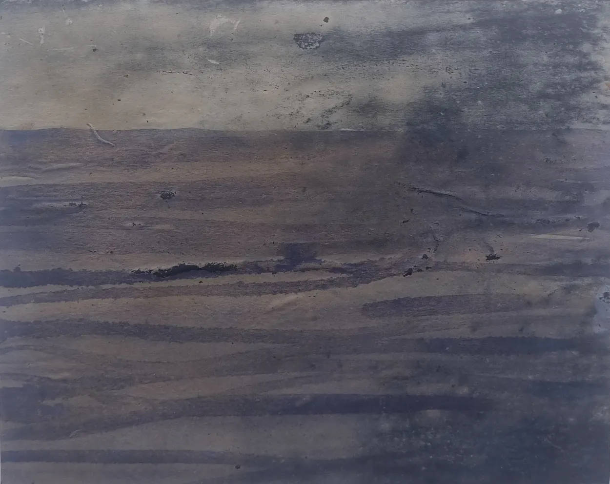 'Winning 90,000 acres from sea and swamp' 2025 watercolour and river mud on black paaper, mounted on board 200 x 250mm