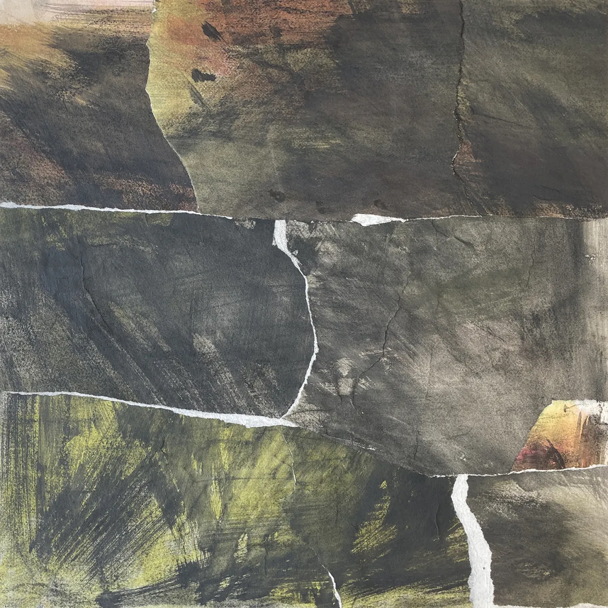 'Along the ditch south' mixed media (charcoal, water colour, pastel on paper) on board. finished with wax medium 600 x 600mm framed