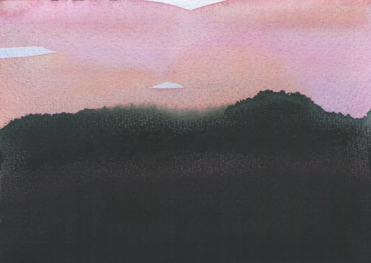 'The sun is going west' watercolour & charcoal on paper 105x145mm.