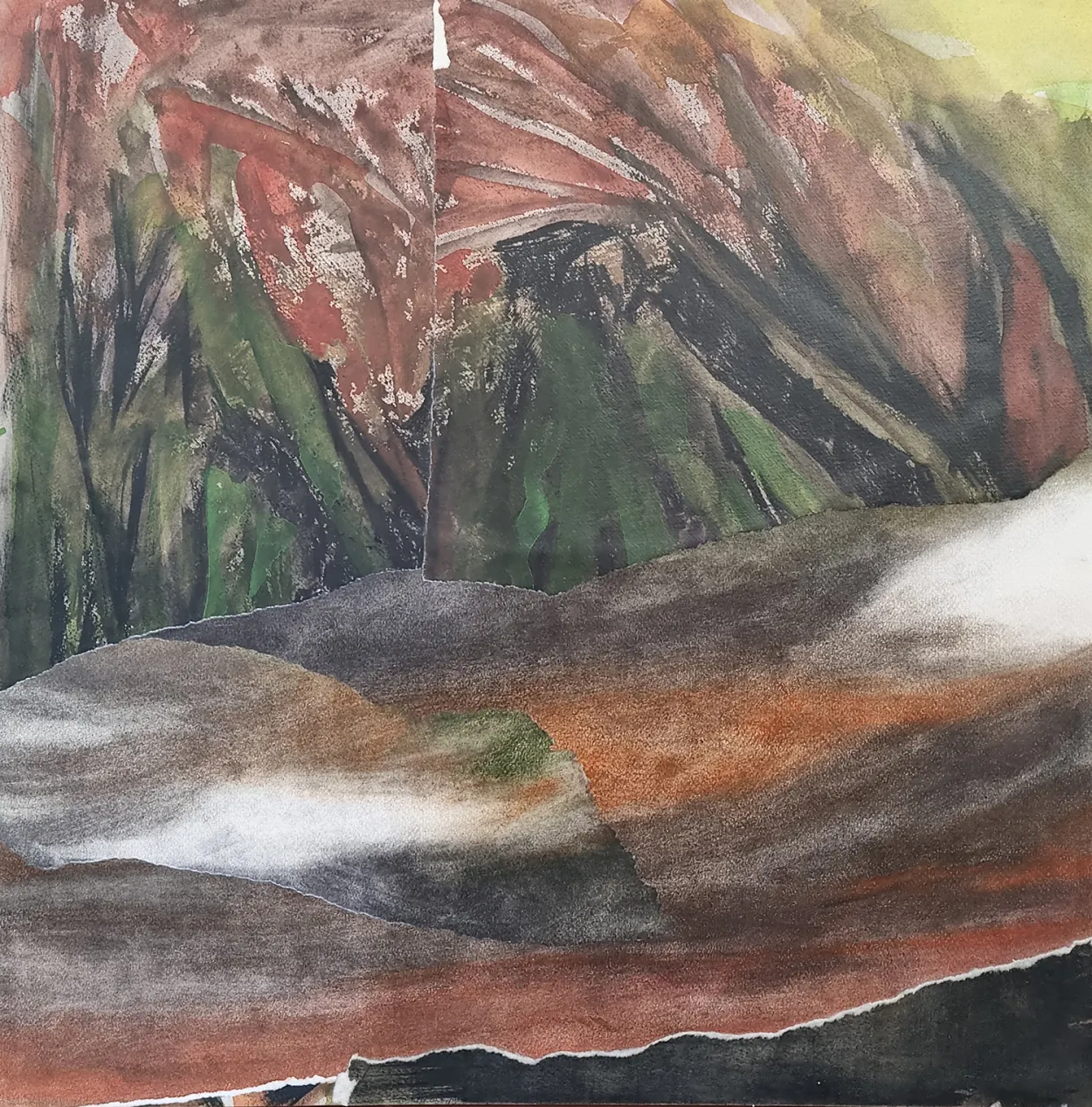 'To the bare stump' mixed media (charcoal, water colour, pastel on paper) on board. finished with wax medium 600 x 600mm framed