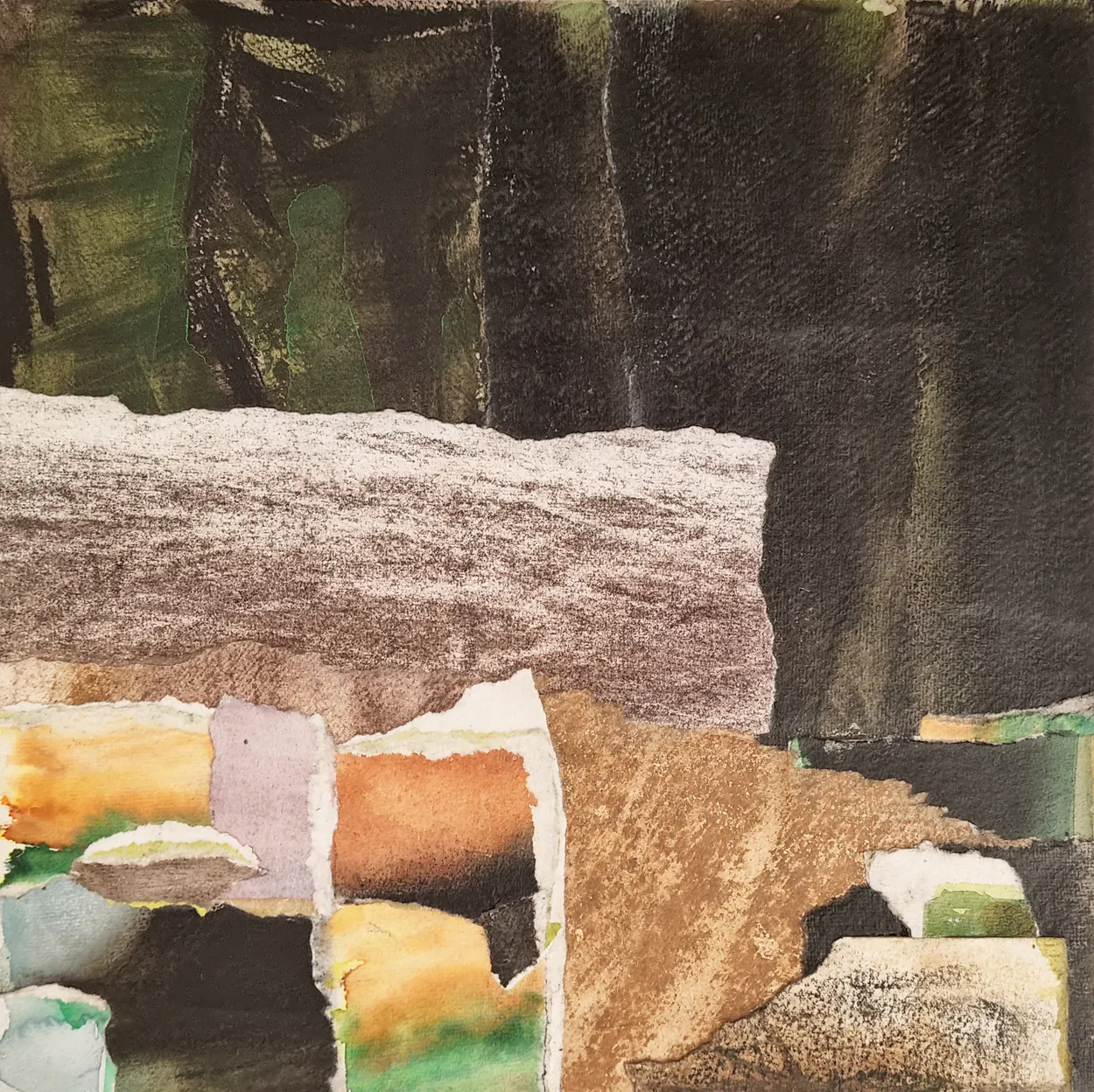 'From the Bare Stump' mixed media (charcoal, water colour, pastel on paper) on board, finished with wax medium, 300 x 300mm