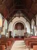 Interior of the Protestant church in Fontainebleau where Katherine Mansfield's funeral was held, taken by Cherie Jacobson, 2025.