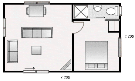 Service single bedroom cabin floor plan (consentable)