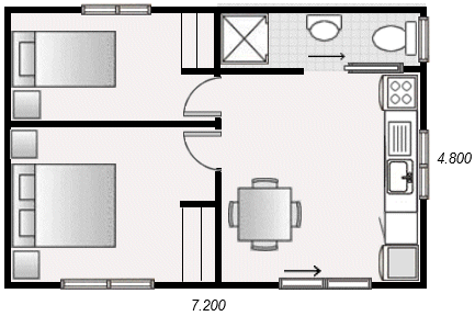 Two bedroom bach, grannyflat floor plan (consentable)
