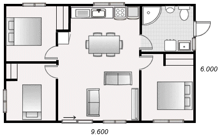 Three bedroom bach floor plan (consentable)