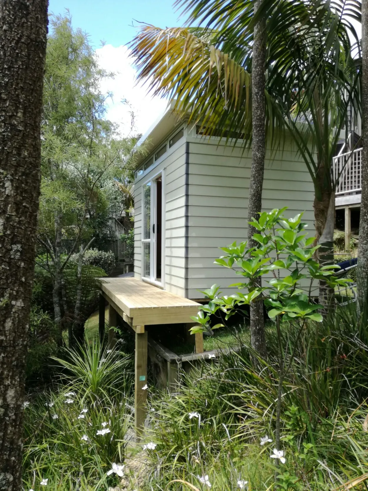 Cabins and Baches - Transom Cabin, Glenfield, North Shore - Decking view