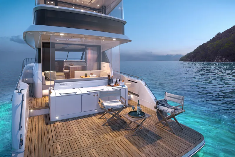 Maritimo M55 Render Flybridge Aft Balcony