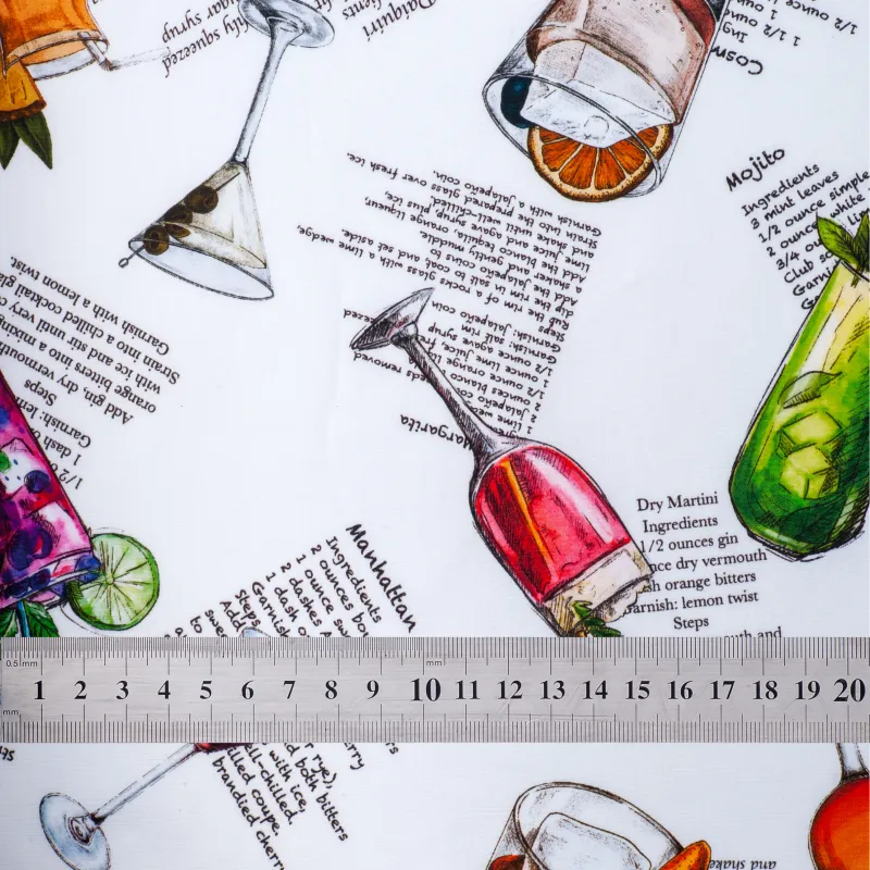 'Cocktail Party' fabric swatch with ruler for size reference