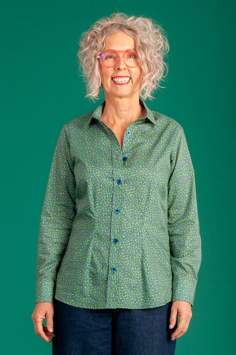 Jane looking fresh in the Liberty 'Emerald Daisy' shirt