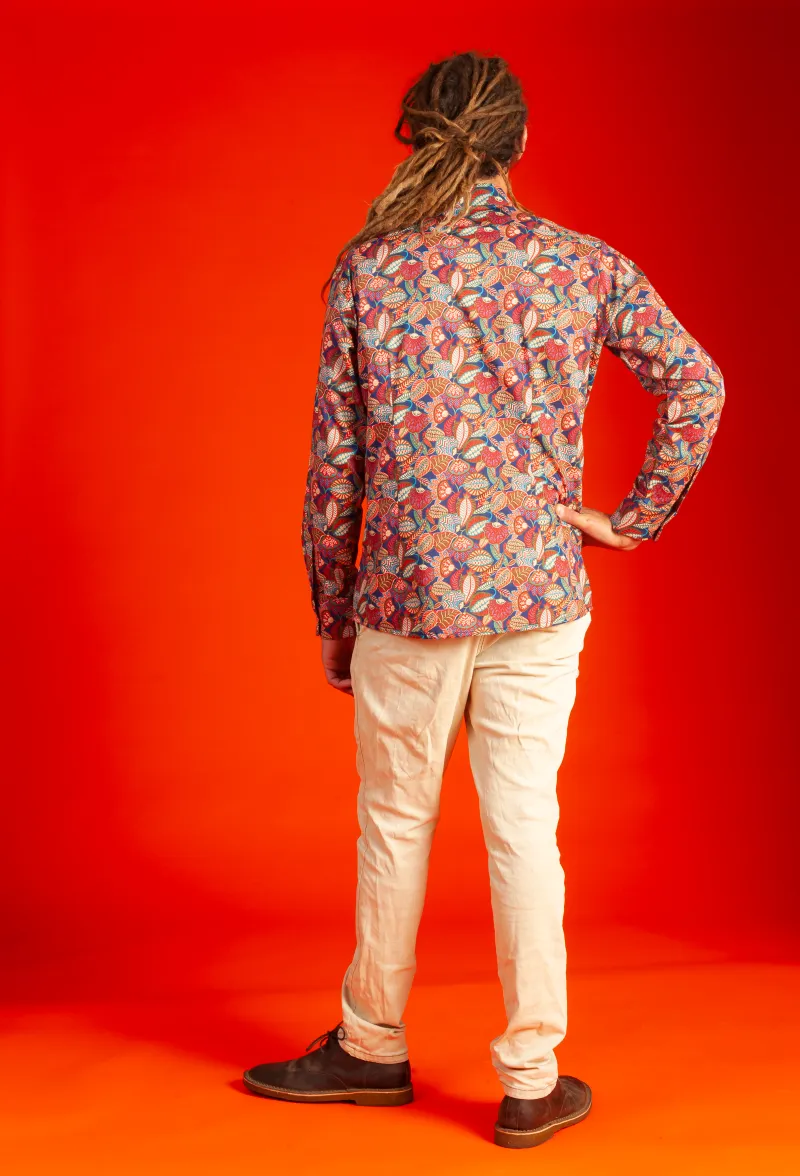 Nick embracing his Inner Peacock in Liberty Long Sleeve Shirt 'Autumn Winds'