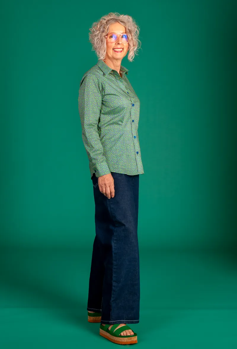 Jane looking fresh in the Liberty 'Emerald Daisy' shirt
