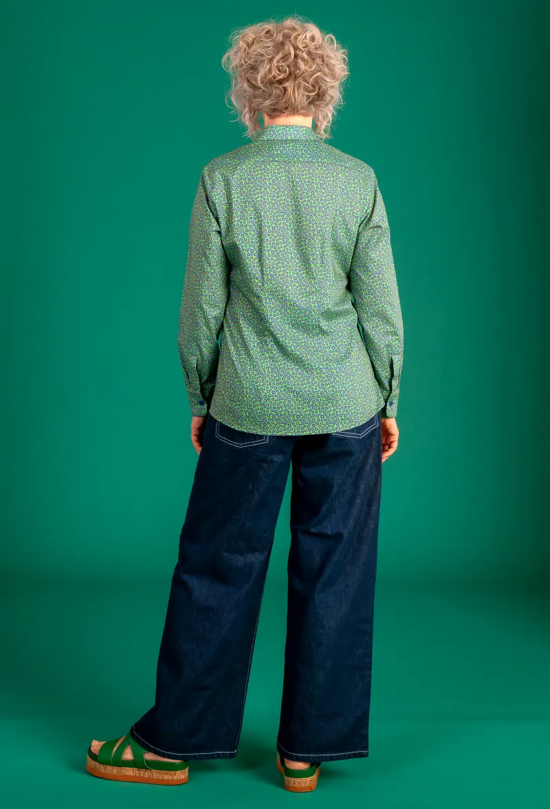 Jane looking fresh in the Liberty 'Emerald Daisy' shirt