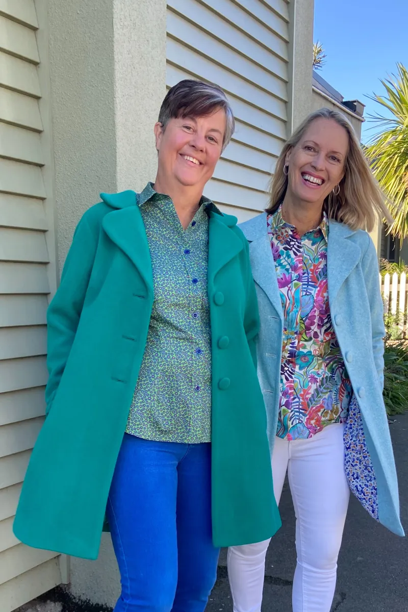 Lee-Anne in Marigold Coat 'Jade Spring'. Alethea in Day Tripper Coat 'Harbour Vista'