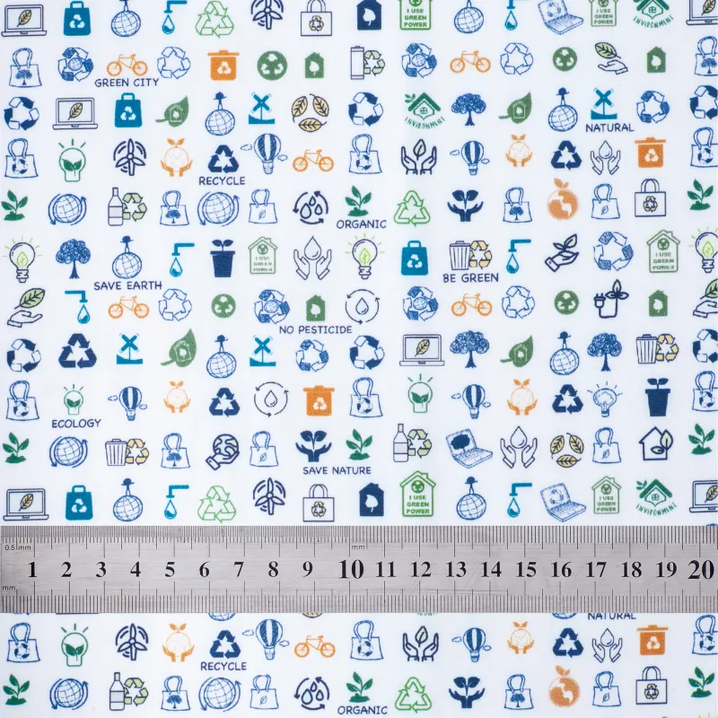 'Save the Planet' fabric swatch with ruler for size reference