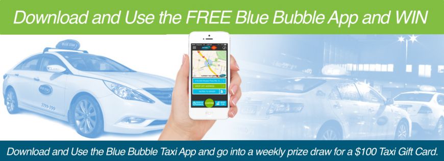 download the Blue Bubble Taxi app and WIN 