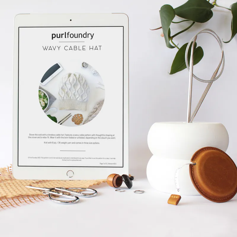 Wavy Cable Hat PDF pattern on an ipad screen