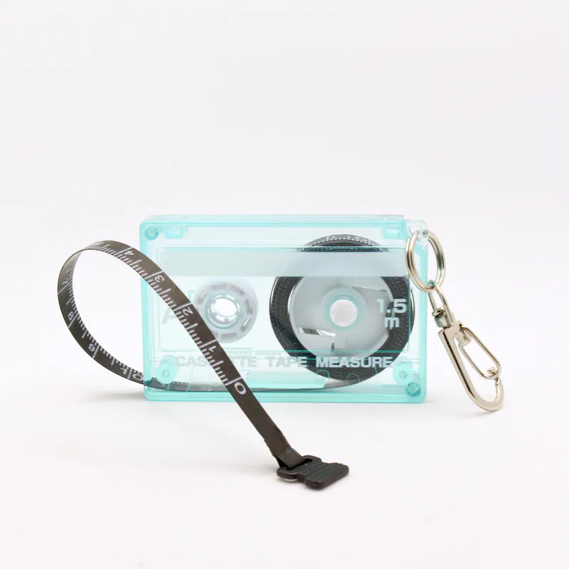 A tape measure in the shape of an 80s cassette tape. There's a button that automatically retracts the tape measure too.