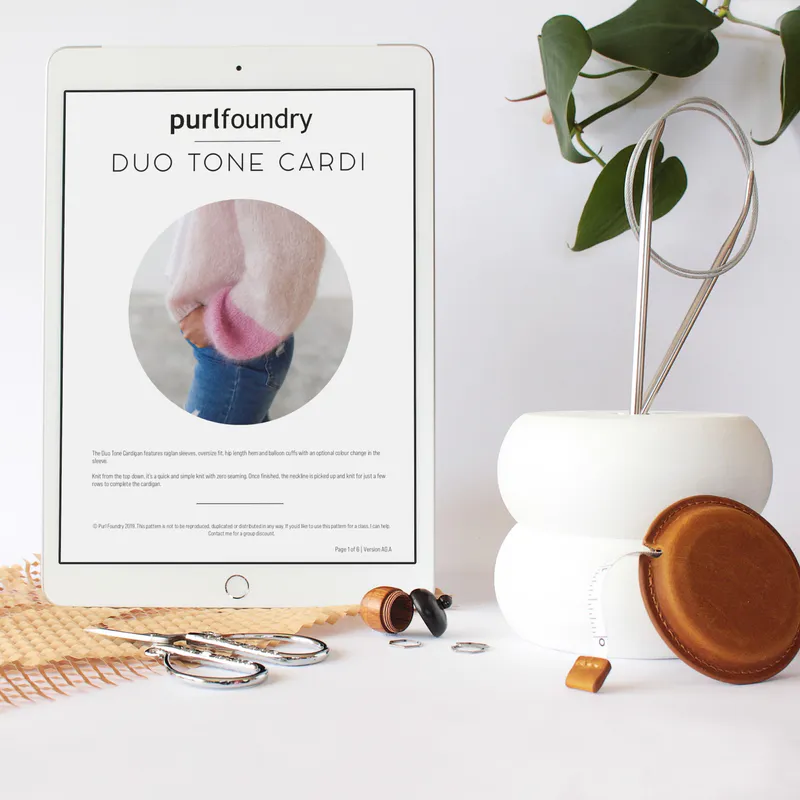 Duo Tone Cardi PDF pattern on an ipad screen
