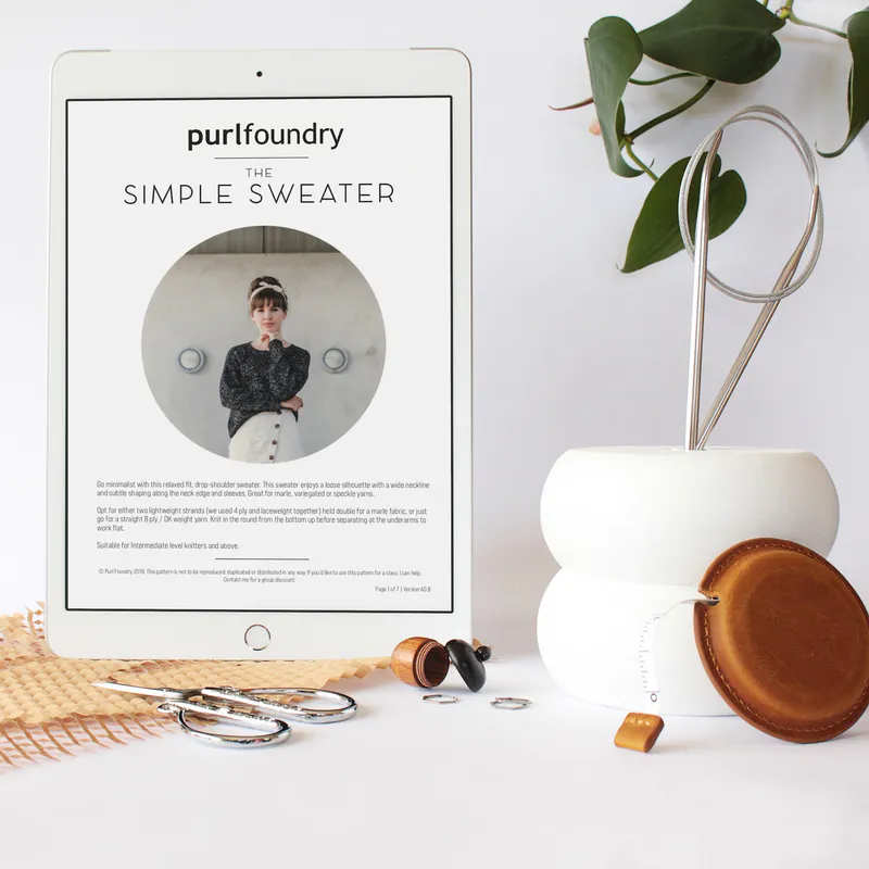 The Simple Sweater PDF pattern on an ipad screen