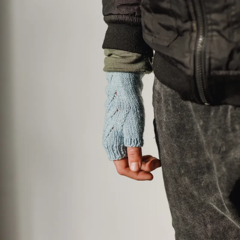 Hand knit fingerless gloves for boys