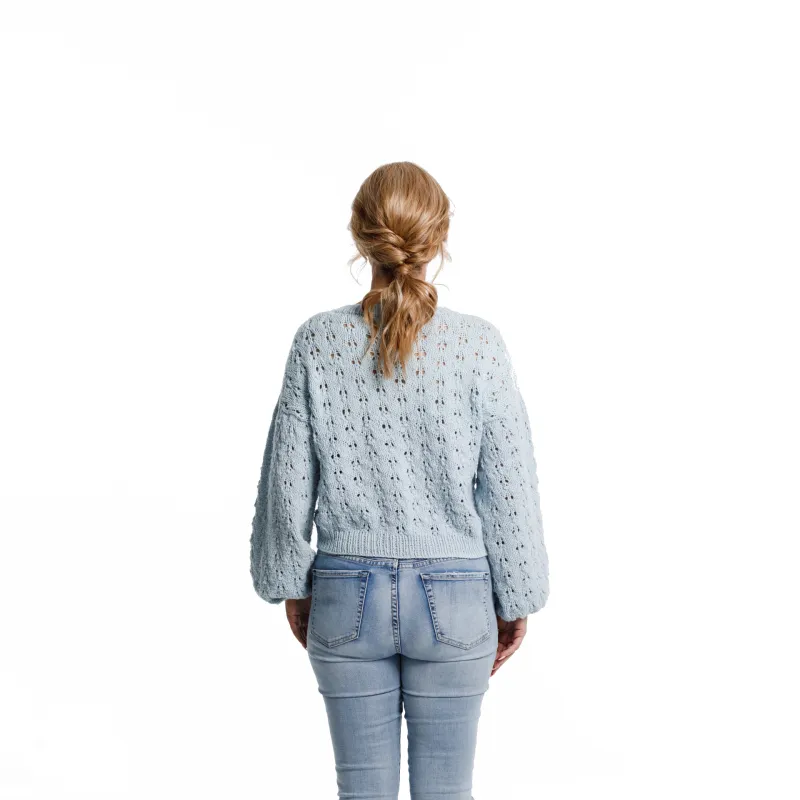 Back view of the Holey Moley Sweater knitting pattern