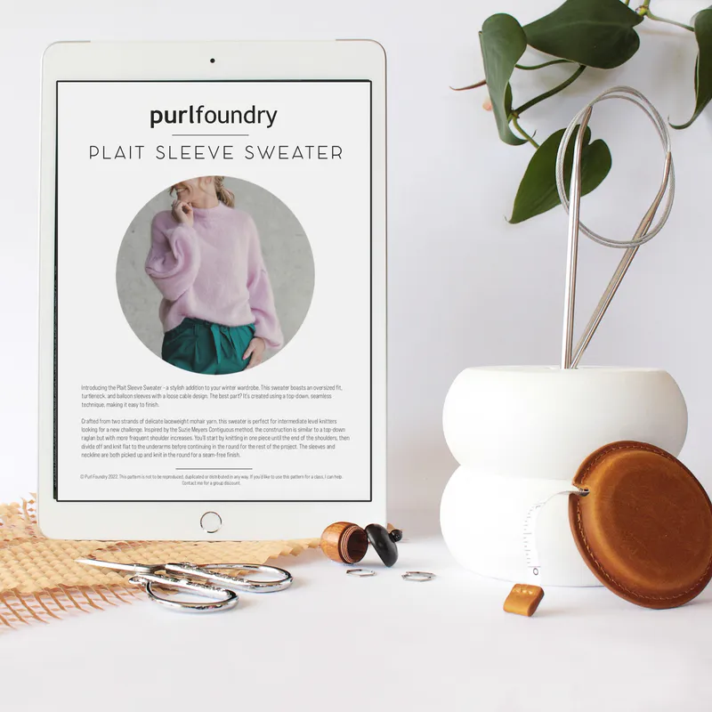Plait Sleeve Sweater PDF pattern on an ipad